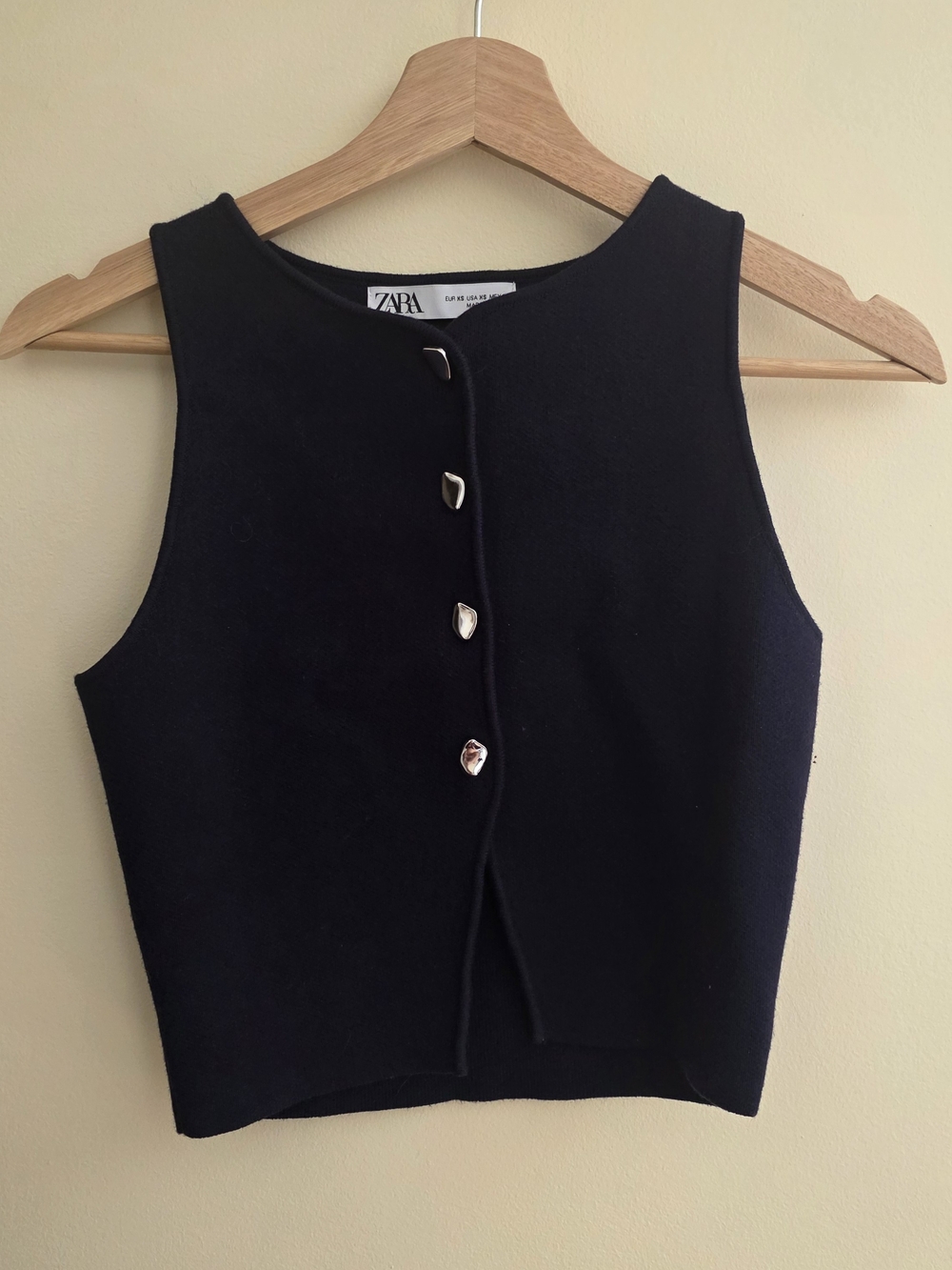 Zara Dark Navy Blue Sleeveless Knit Tank with Silver Buttons